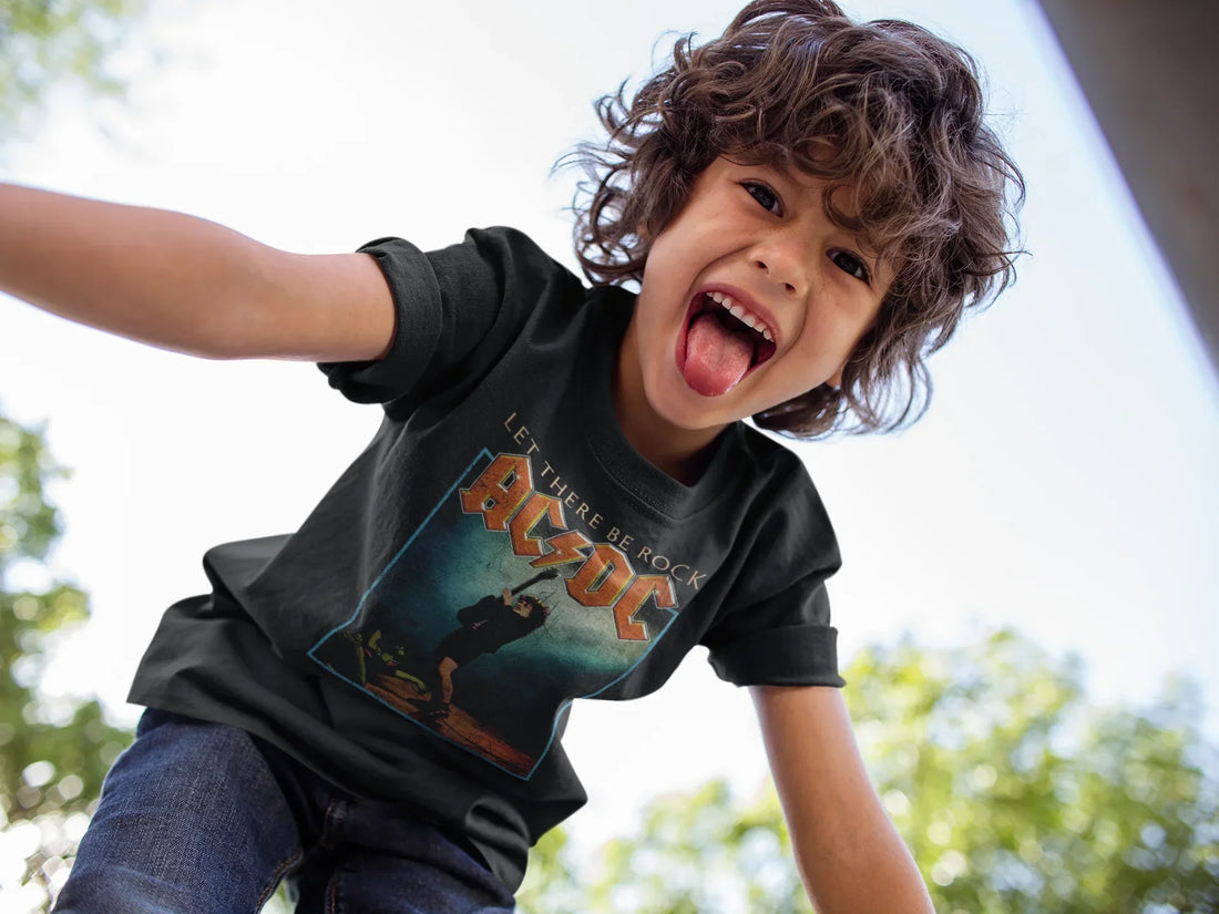 Kids wearing an AC/DC t-shirt